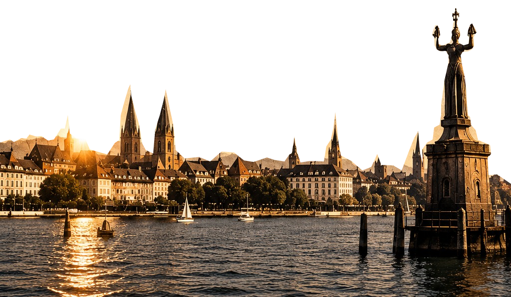 Konstanzer Hafen mit Imperia und Bodensee